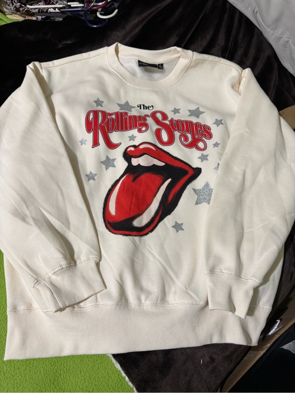 the Rolling Stones Cream Pullover with Black Logo